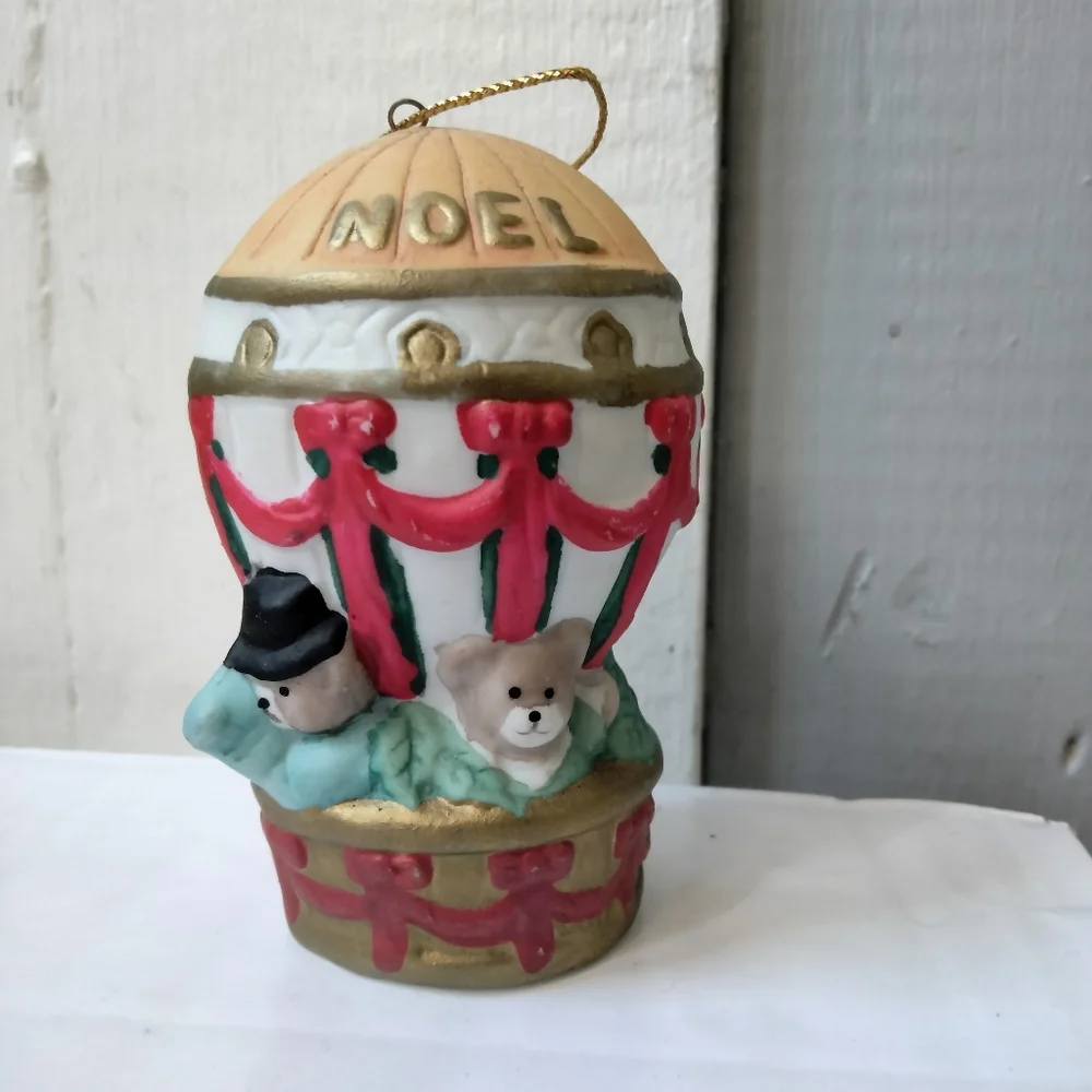 Holiday 'Noel' Hot Air Balloon Christmas Ornament Ceramic Teddy Bear